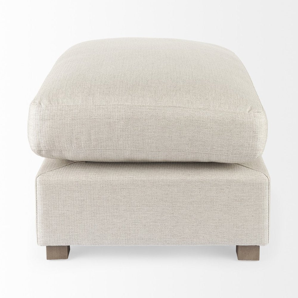 26" Beige Fabric and Brown Cocktail Ottoman