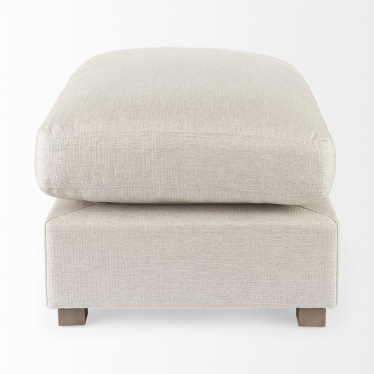26" Beige Fabric and Brown Cocktail Ottoman
