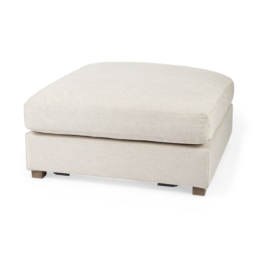 39" Beige Fabric and Brown Cocktail Ottoman
