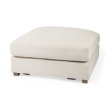 39" Beige Fabric and Brown Cocktail Ottoman