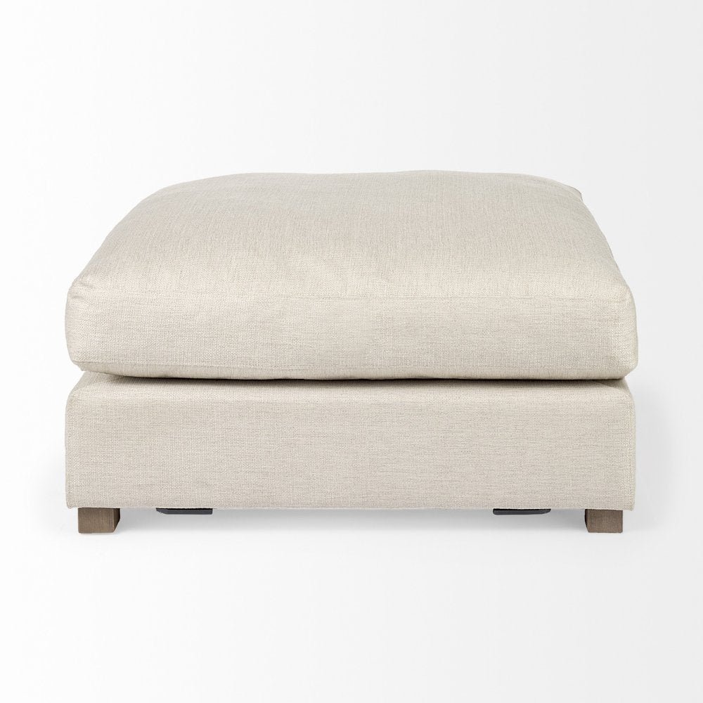 39" Beige Fabric and Brown Cocktail Ottoman