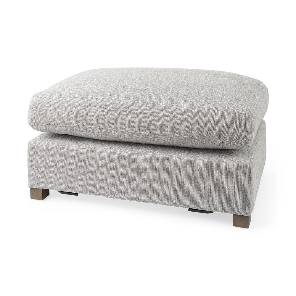 26" Light Gray Fabric and Brown Cocktail Ottoman