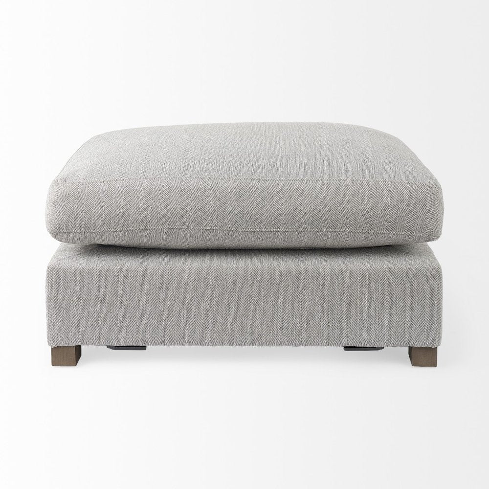 26" Light Gray Fabric and Brown Cocktail Ottoman