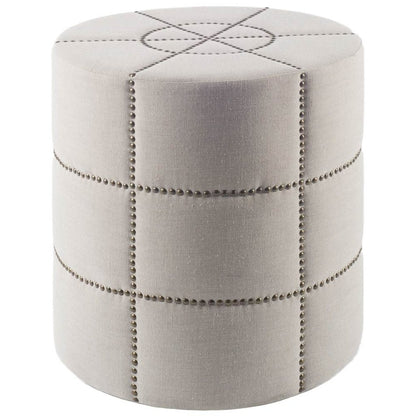 20" Cream Fabric Tufted Round Footstool