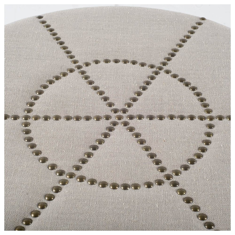 20" Cream Fabric Tufted Round Footstool