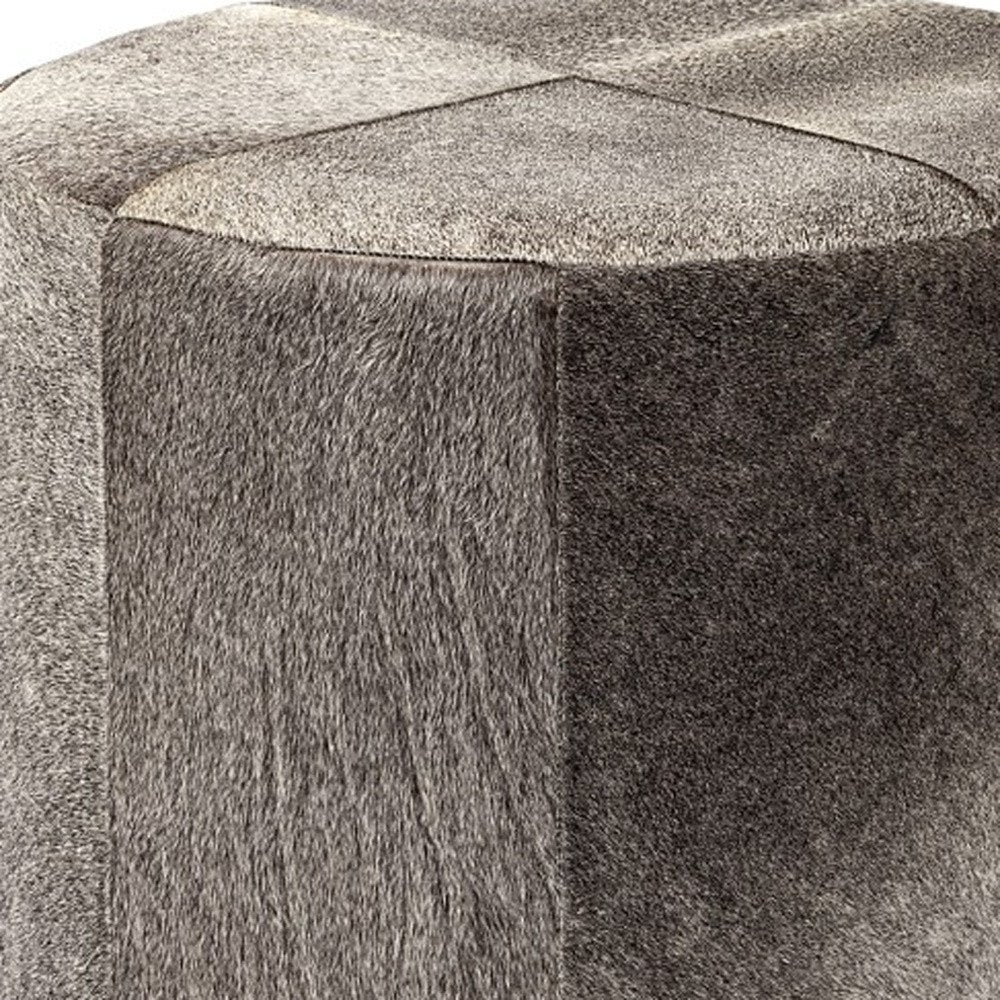 20" Gray Wool And Brown Footstool Ottoman