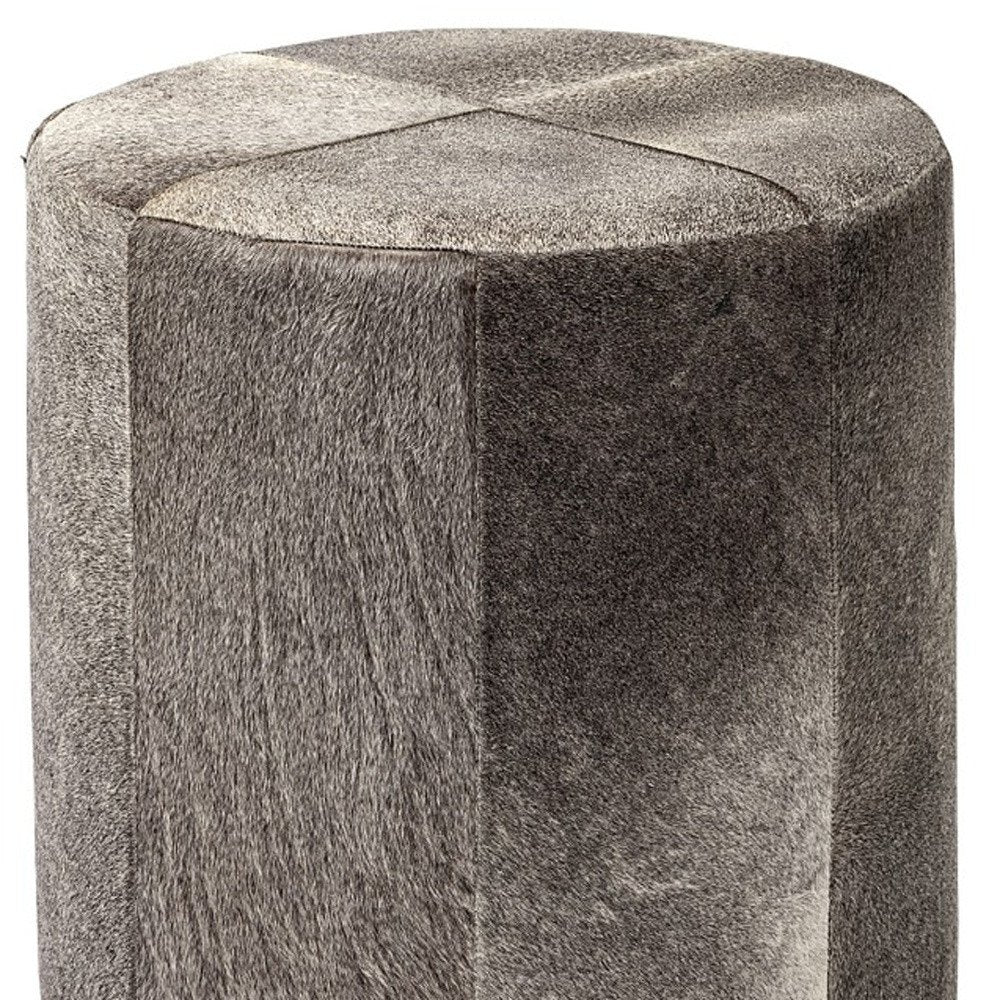 20" Gray Wool And Brown Footstool Ottoman