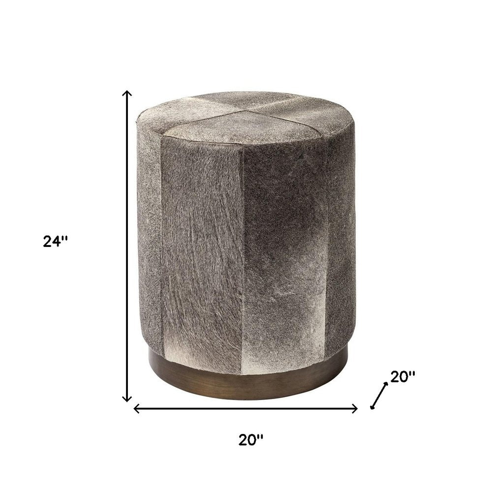 20" Gray Wool And Brown Footstool Ottoman