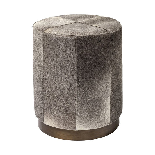 20" Gray Wool And Brown Footstool Ottoman