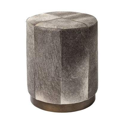 20" Gray Wool And Brown Footstool Ottoman