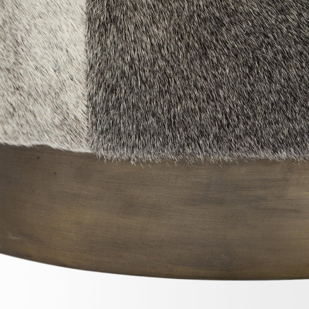 20" Gray Wool And Brown Footstool Ottoman