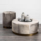 20" Gray Wool And Brown Footstool Ottoman