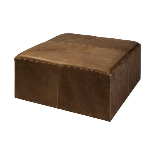 36" Brown Genuine Leather Cube Ottoman