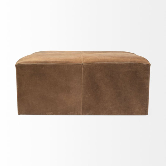 36" Brown Genuine Leather Cube Ottoman