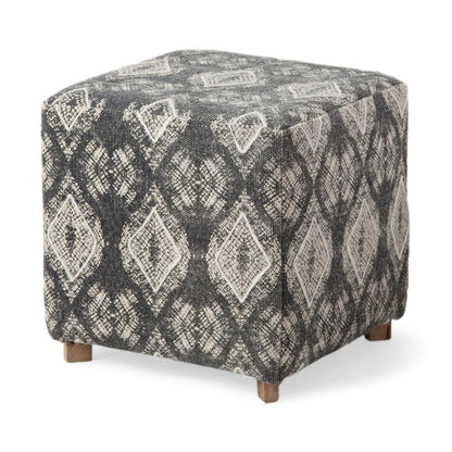 19" Gray Cotton and Brown Cube Ottoman