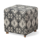 19" Gray Cotton and Brown Cube Ottoman