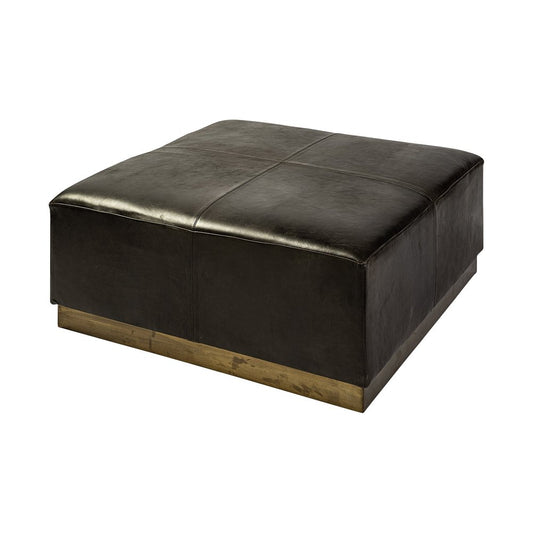 36" Black Faux Leather and Brown Footstool