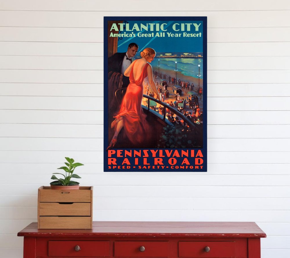 Vintage 1935 Atlantic City Travel Unframed Print Wall Art