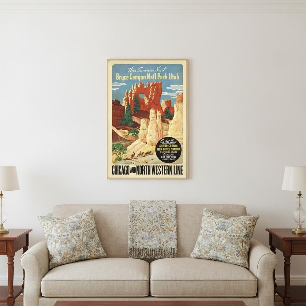 36" X 54" Vintage 1950S Bryce Canyon National Park Wall Art