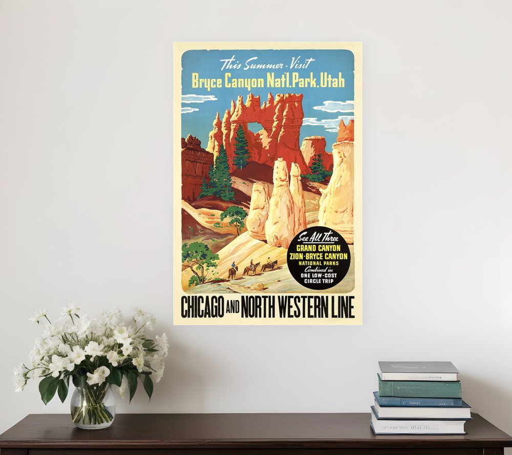 36" X 54" Vintage 1950S Bryce Canyon National Park Wall Art