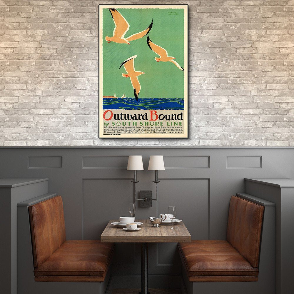 24" X 36" Birds Over Lake Michigan C1929 Vintage Travel Poster Wall Art