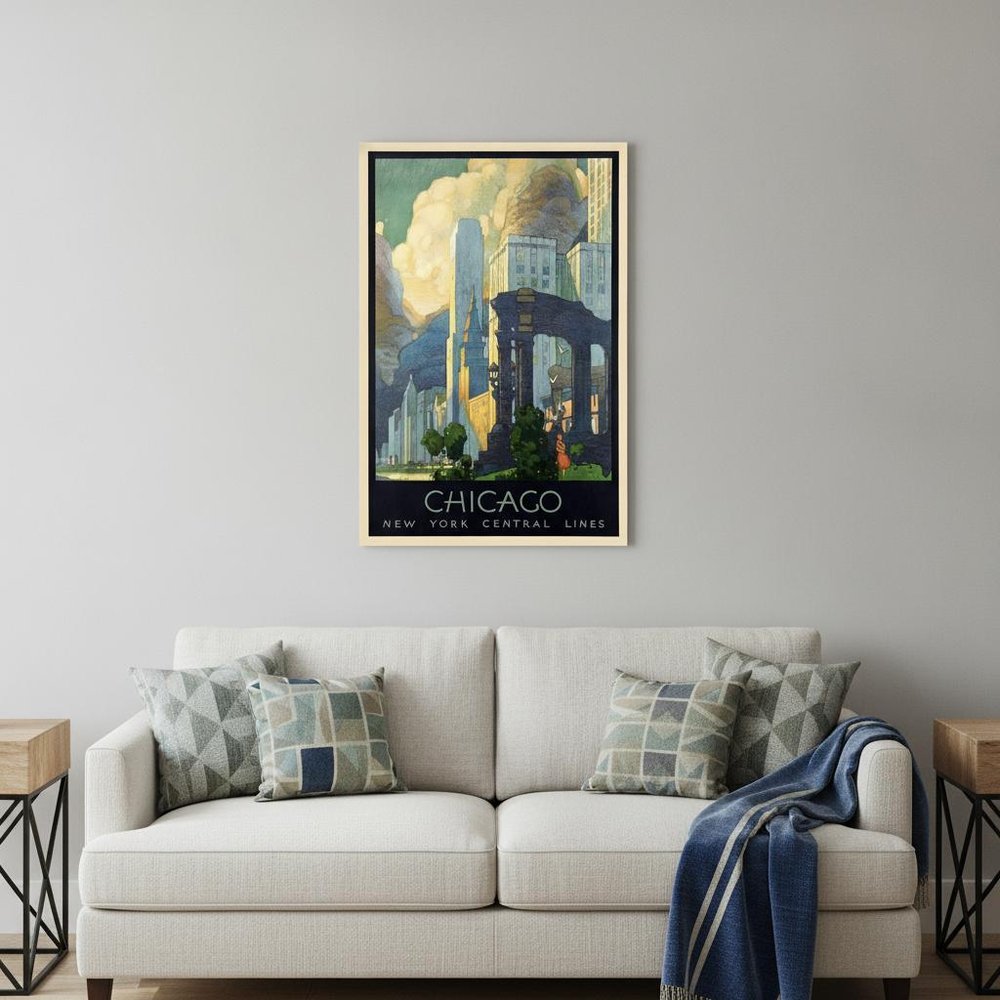 36" X 54" Vintage 1929 Chicago Michigan Ave Travel Poster Wall Art