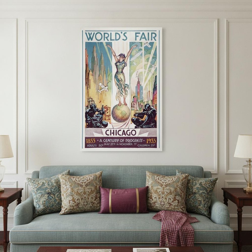 Vintage 1933 Chicago Worlds Fair Unframed Print Wall Art