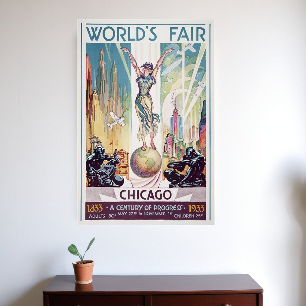 36" x 54" Vintage 1933 Chicago Worlds Fair Wall Art