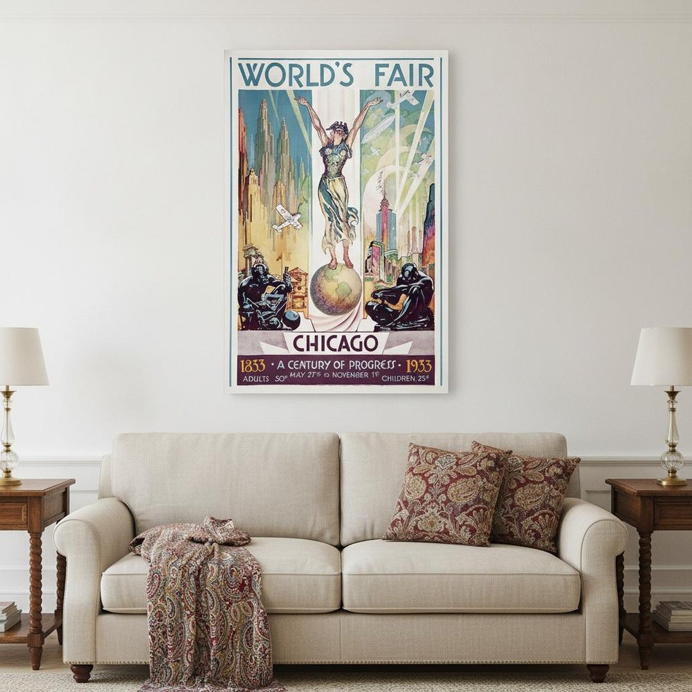 Vintage 1933 Chicago Worlds Fair Unframed Print Wall Art