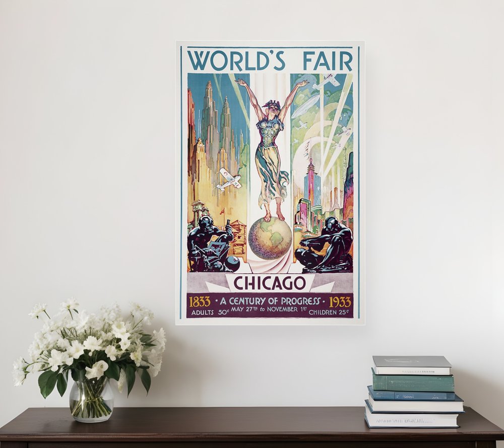 36" x 54" Vintage 1933 Chicago Worlds Fair Wall Art
