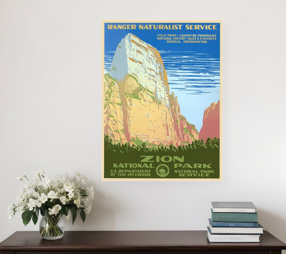 24" x 32" Zion National Park c1938 Vintage Travel Poster Wall Art