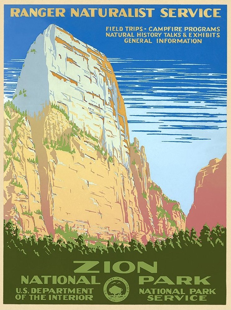 36" x 48" Zion National Park c1938 Vintage Travel Poster Wall Art