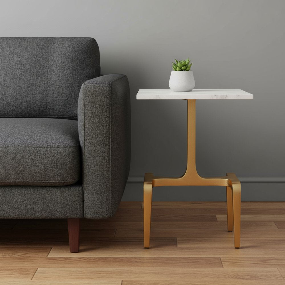 23" Gold Genuine Marble Look Rectangular End Table