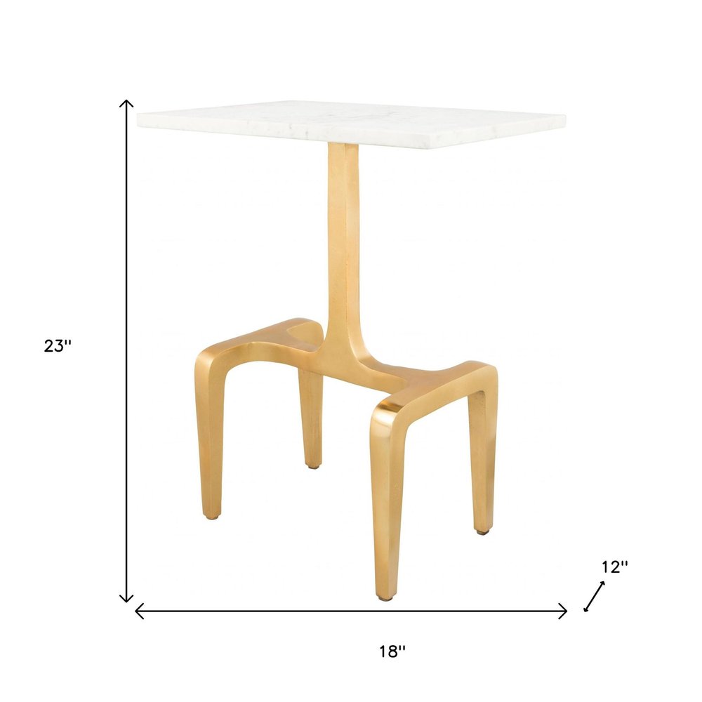 23" Gold Genuine Marble Look Rectangular End Table