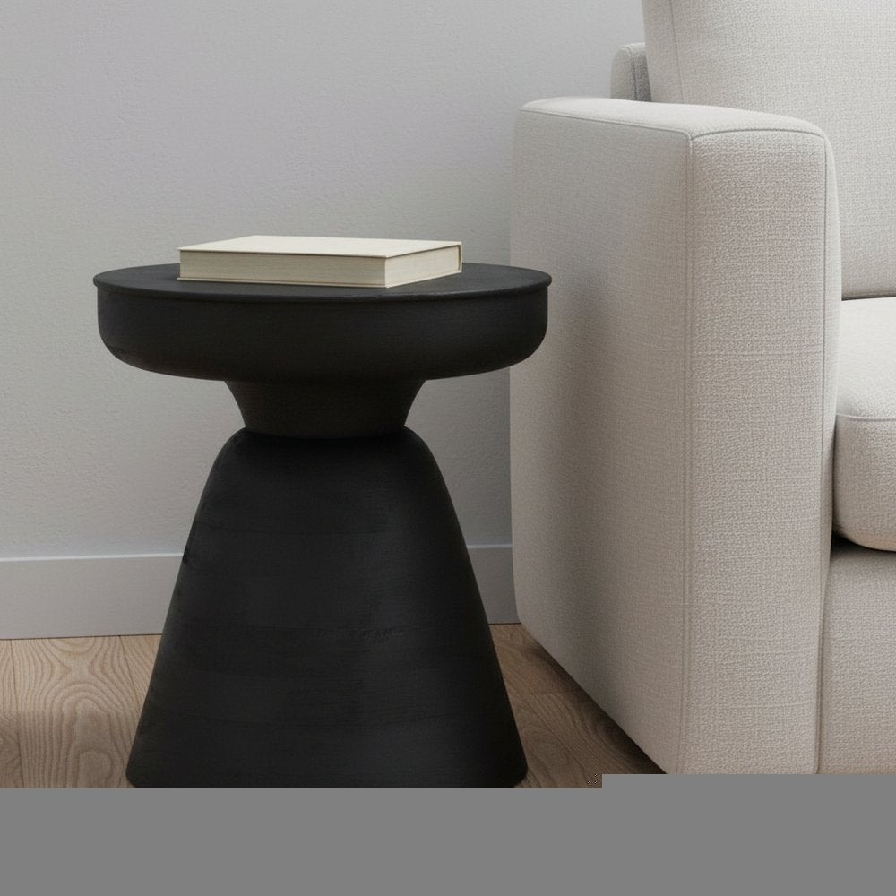 18" Black Solid Wood Round Pedestal End Table