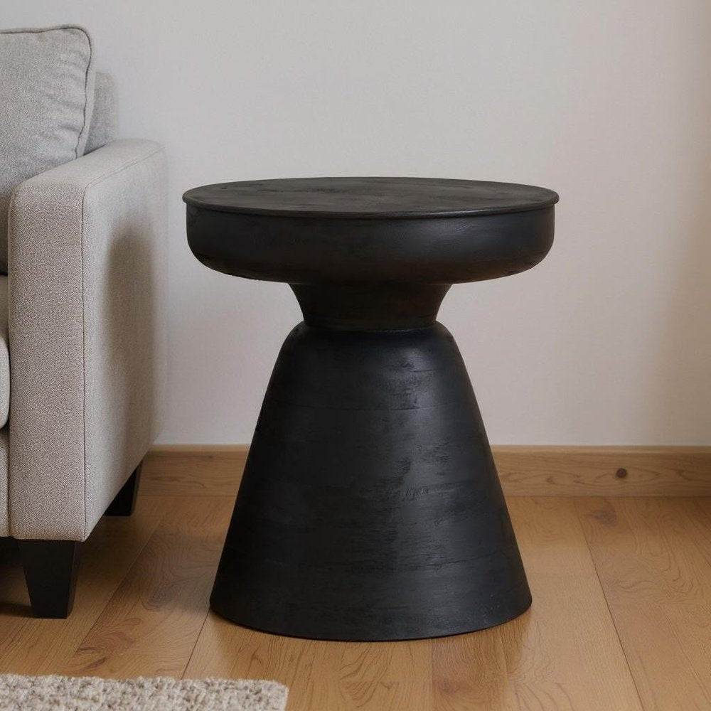 18" Black Solid Wood Round End Table