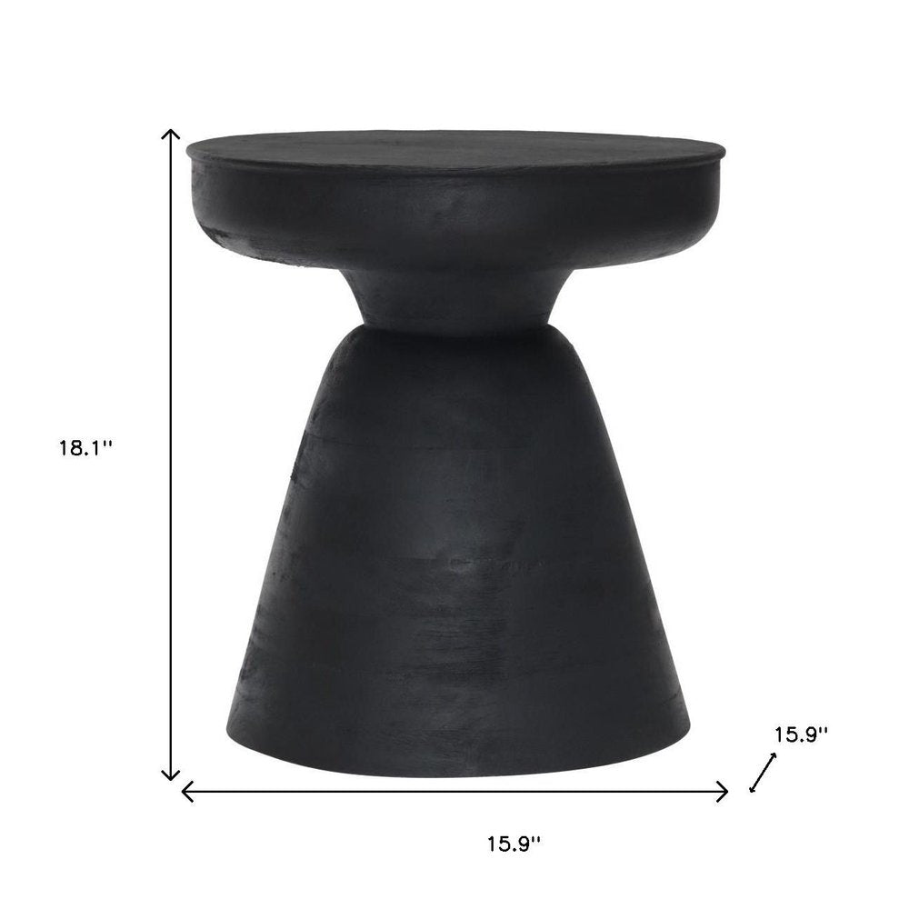 18" Black Solid Wood Round Pedestal End Table