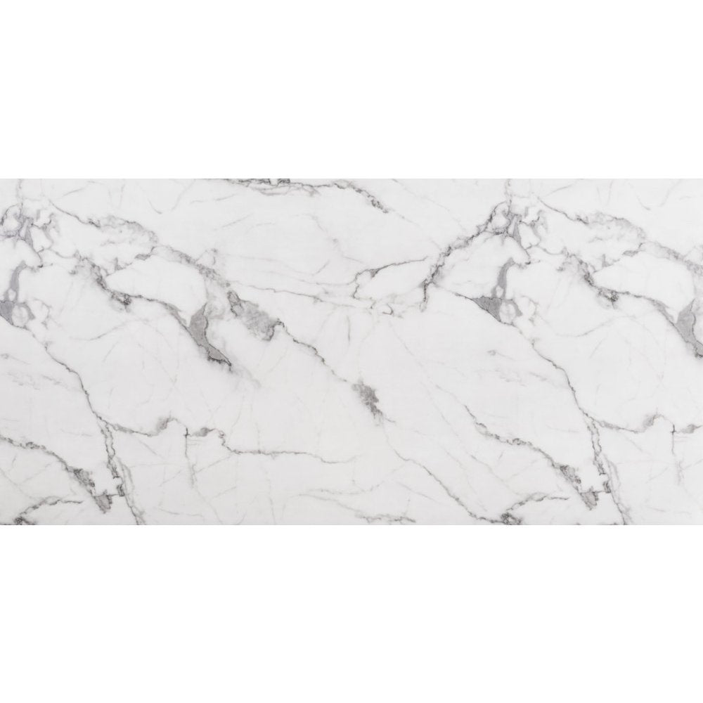 71" White And Gold Faux Marble And Steel Sled Base Dining Table