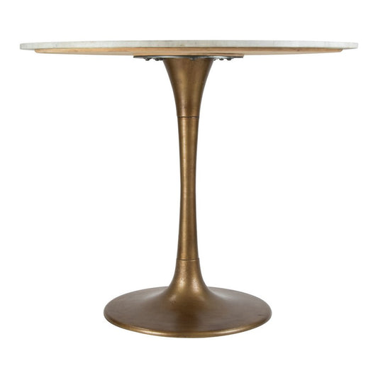 36" Modern White Marble and Burnished Gold Pedestal Bistro Table