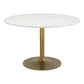 47" White and Gold Marble and Steel Pedestal Base Round Top Dining Table