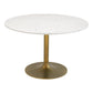 47" White and Gold Marble and Steel Pedestal Base Round Top Dining Table