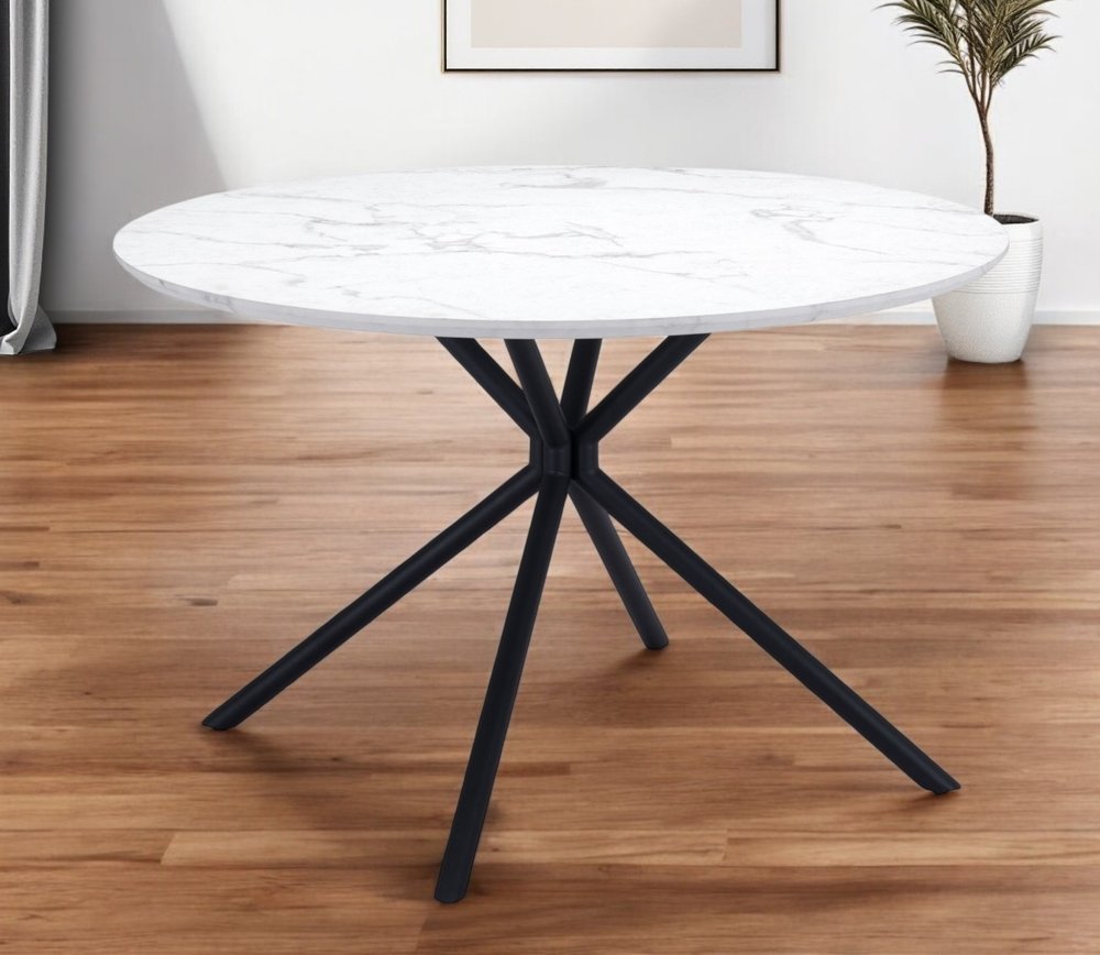 47" White And Black Rounded Steel Dining Table