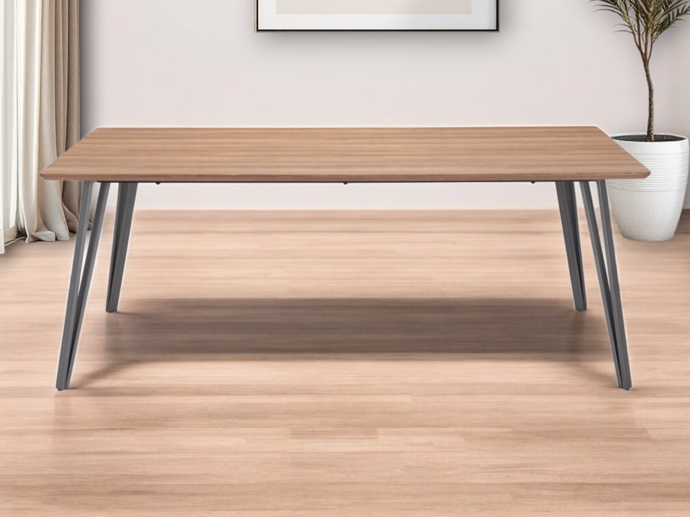 79" Wood Brown And Gray Steel Dining Table