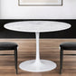 47" White Rounded Marble And Steel Pedestal Base Dining Table