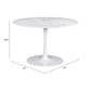 47" White Rounded Marble And Steel Pedestal Base Dining Table
