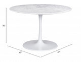 47" White Rounded Marble And Steel Pedestal Base Dining Table