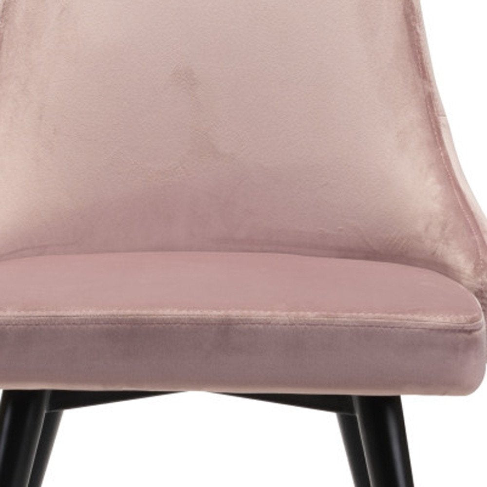 Set of Two Tufted Pink And Black Upholstered Velvet Windsor Back Dining Side Chairs