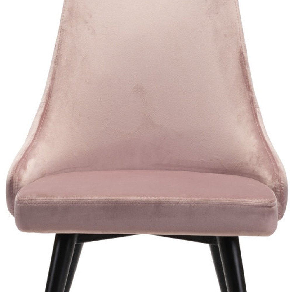Set of Two Tufted Pink And Black Upholstered Velvet Windsor Back Dining Side Chairs