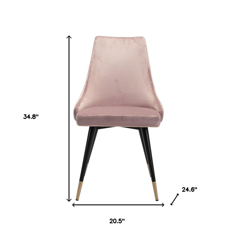 Set of Two Tufted Pink And Black Upholstered Velvet Windsor Back Dining Side Chairs