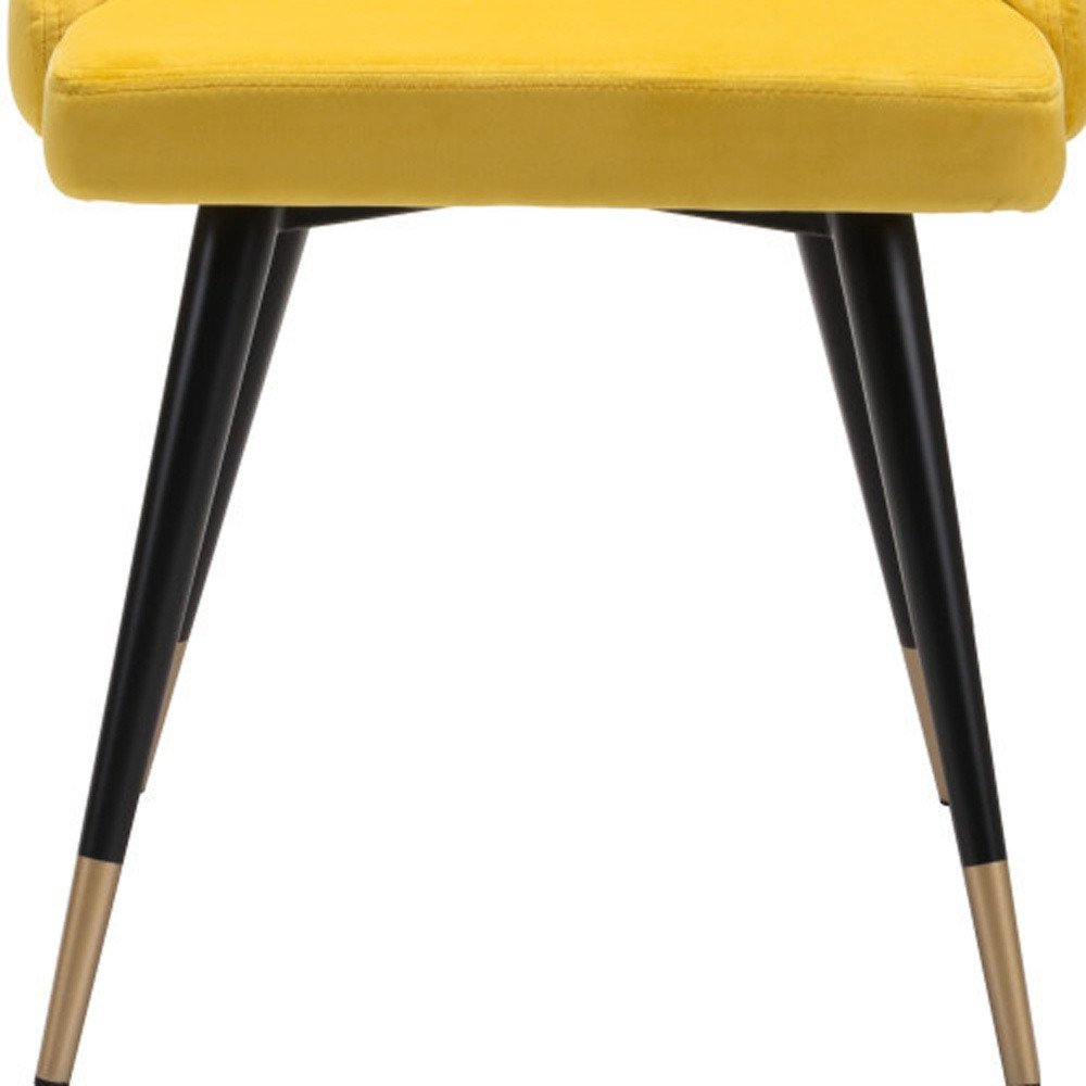 Set of Two Tufted Yellow And Black Upholstered Velvet Windsor Back Dining Side Chairs